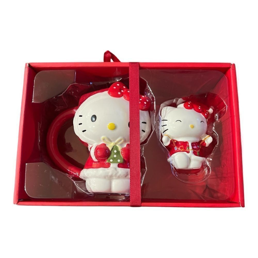 Blue Sky Clayworks x Hello Kitty Red & White Christmas Dress Mug & Figurine Set